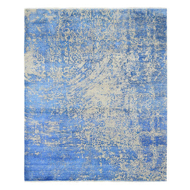 Modern and Contemporary Wool & Silk Hand Knotted Rug Blue No Border 8.1X9.10 -O080379