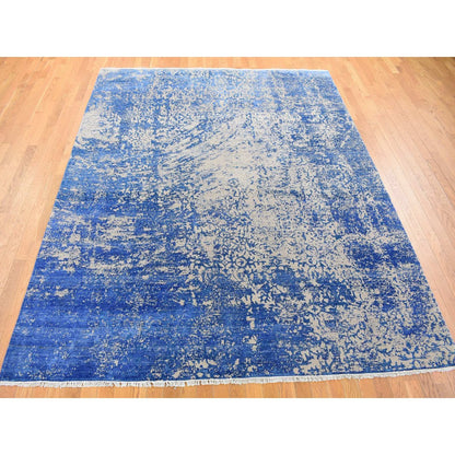 Modern and Contemporary Wool & Silk Hand Knotted Rug Blue No Border 8.1X9.10 -O080379