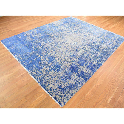 Modern and Contemporary Wool & Silk Hand Knotted Rug Blue No Border 8.1X9.10 -O080379