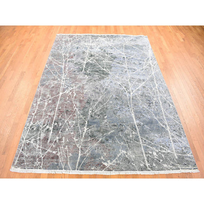 Modern and Contemporary Wool & Silk Hand Knotted Rug Grey No Border 7.7X10.1 -O080380