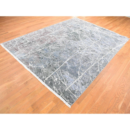 Modern and Contemporary Wool & Silk Hand Knotted Rug Grey No Border 7.7X10.1 -O080380