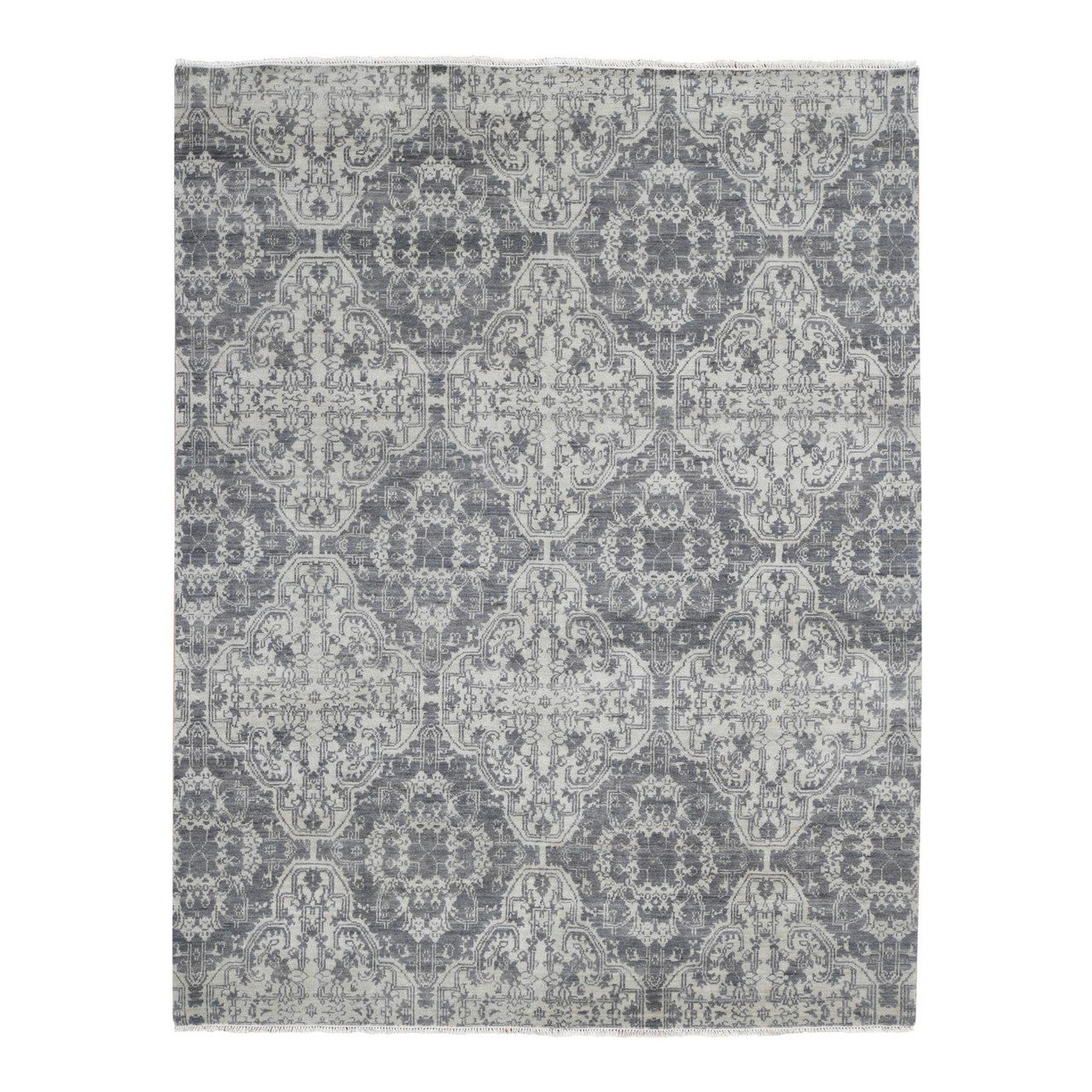 Ivory 7'9" x 10'0" Tribal & Geometric Hand knotted Wool/Silk Rug - Sku: O080382