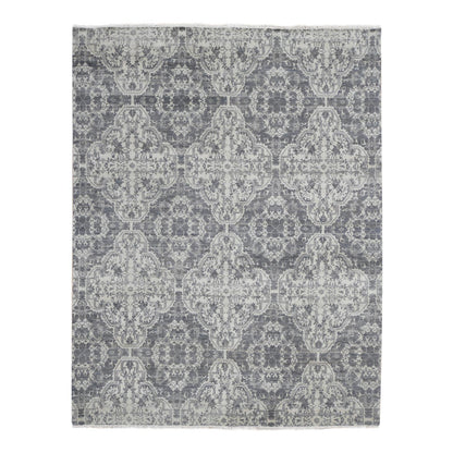 Tribal & Geometric Wool & Silk Hand Knotted Rug Ivory No Border 7.9X10.0 -O080382