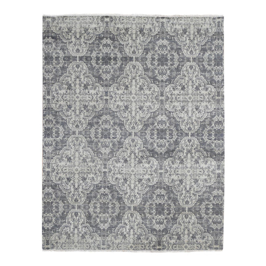 Tribal & Geometric Wool & Silk Hand Knotted Rug Ivory No Border 7.9X10.0 -O080382