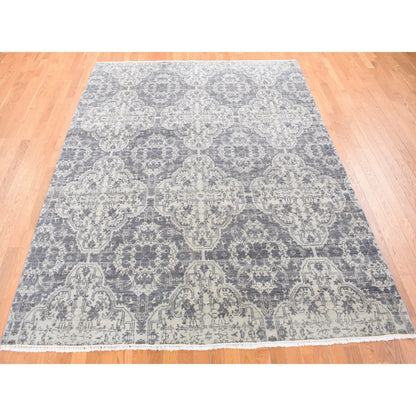 Tribal & Geometric Wool & Silk Hand Knotted Rug Ivory No Border 7.9X10.0 -O080382