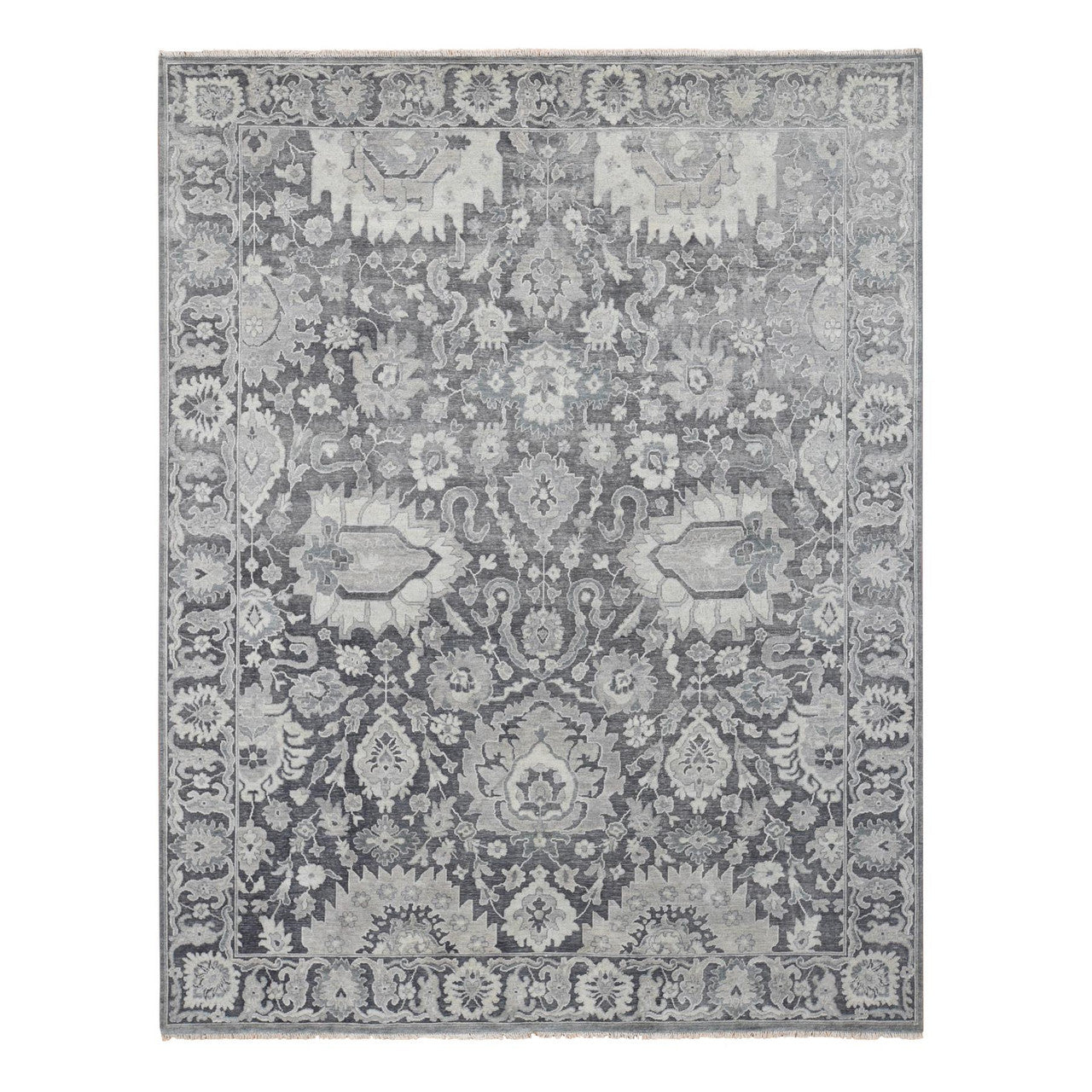 Gray 7'10" x 10'2" Oushak And Peshawar Hand knotted Wool/Silk Rug - Sku: O080385