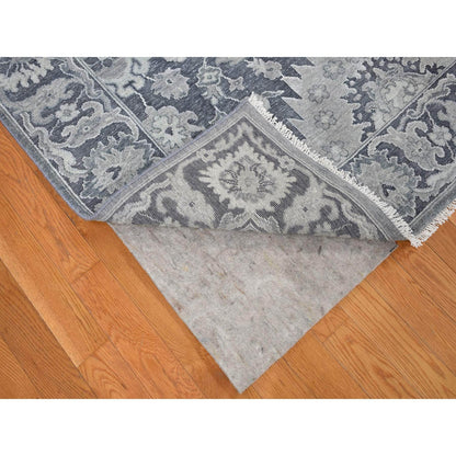 Oushak And Peshawar Wool & Silk Hand Knotted Rug Grey Charcoal Gray 7.10X10.2 -O080385