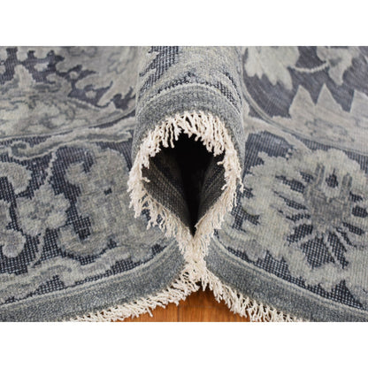 Oushak And Peshawar Wool & Silk Hand Knotted Rug Grey Charcoal Gray 7.10X10.2 -O080385