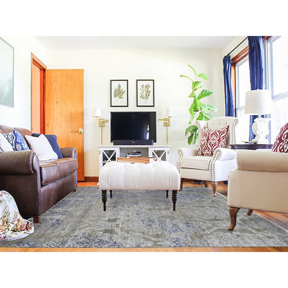 Modern and Contemporary Wool & Silk Hand Knotted Rug Grey No Border 8.1X10.4 -O080386