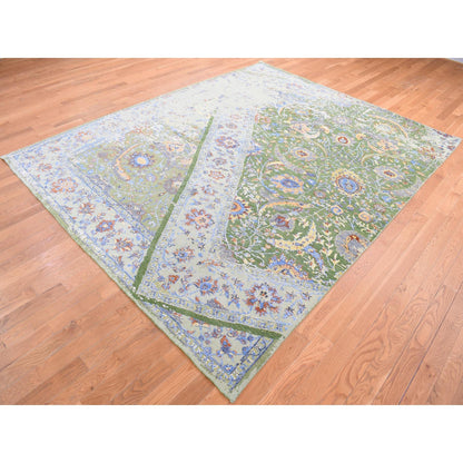 Transitional Wool & Silk Hand Knotted Rug Green No Border 7.9X9.10 -O080388