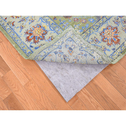 Transitional Wool & Silk Hand Knotted Rug Green No Border 7.9X9.10 -O080388