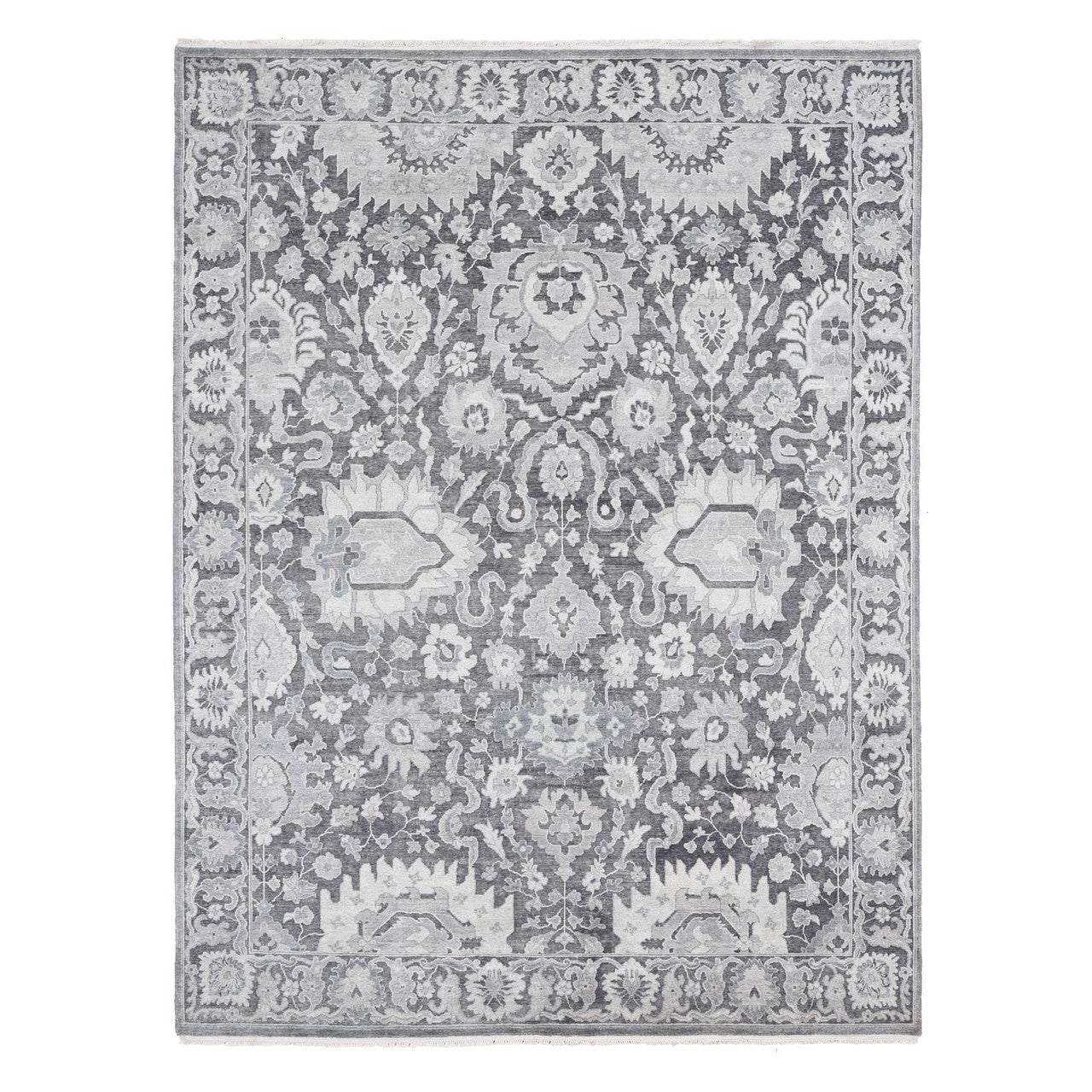 Gray 7'10" x 10'4" Oushak And Peshawar Hand knotted Wool/Silk Rug - Sku: O080392