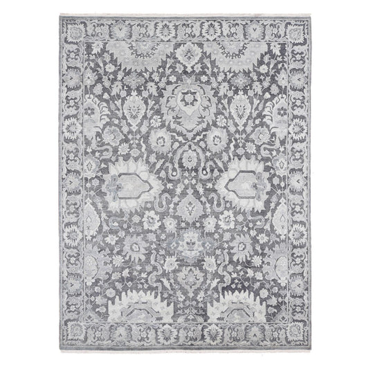 Oushak And Peshawar Wool & Silk Hand Knotted Rug Grey Gray 7.10X10.4 -O080392