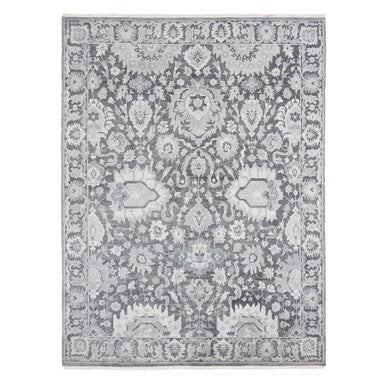 Oushak And Peshawar Wool & Silk Hand Knotted Rug Grey Gray 7.10X10.4 -O080392