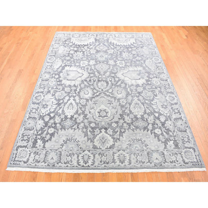 Oushak And Peshawar Wool & Silk Hand Knotted Rug Grey Gray 7.10X10.4 -O080392