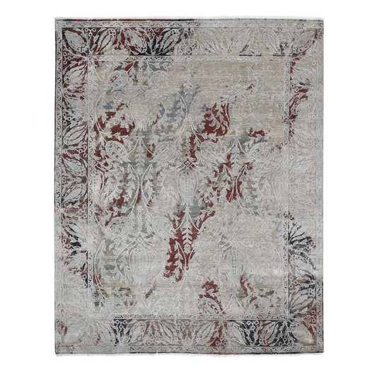 Transitional Wool & Silk Hand Knotted Rug Beige Beige 8.2X10.3 -O080394