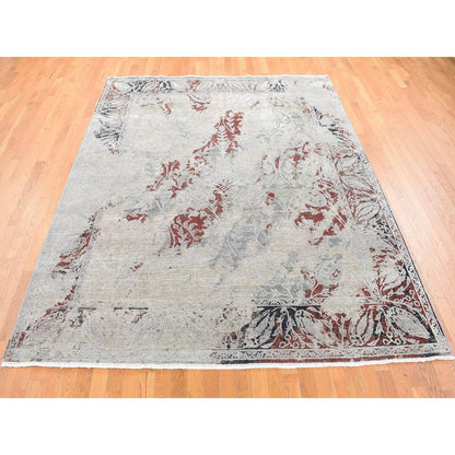 Transitional Wool & Silk Hand Knotted Rug Beige Beige 8.2X10.3 -O080394