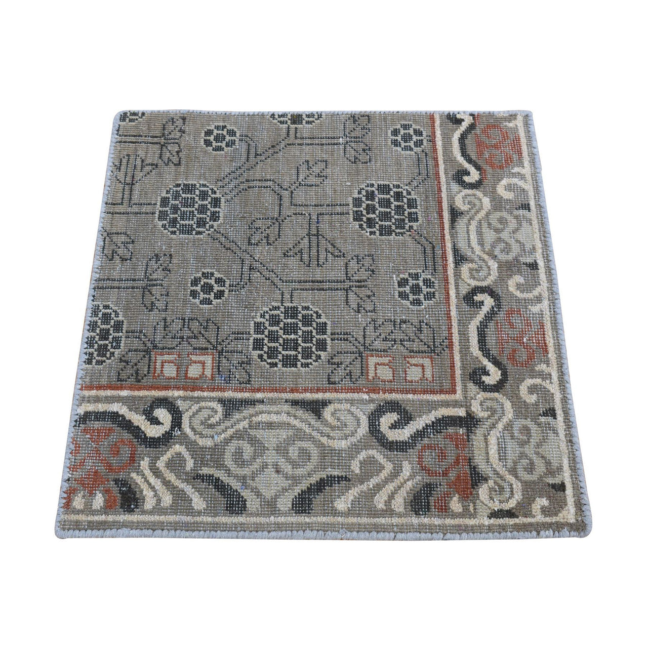 Brown 2'1" x 2'2" Khotan and Samarkand Hand knotted Wool Rug - Sku: O080399