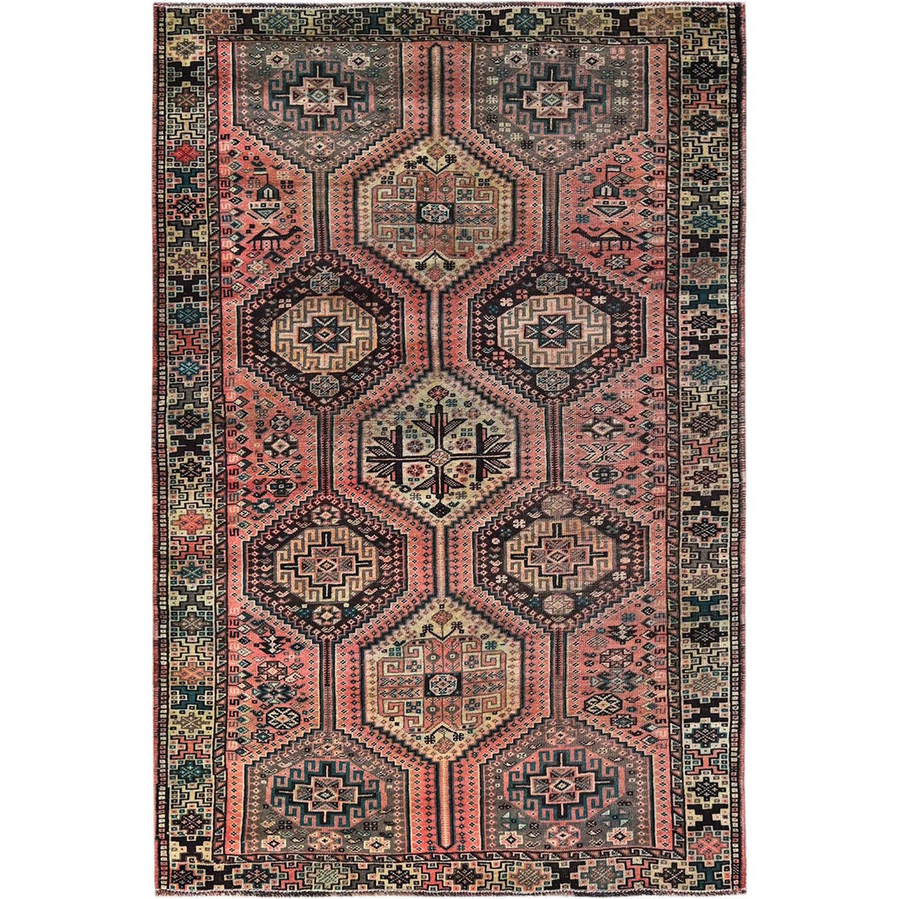 Overdyed & Vintage Wool Hand Knotted Rug Red 5.2x8.0 -O0803