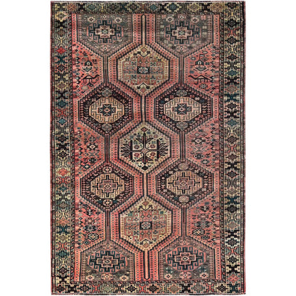 Overdyed & Vintage Wool Hand Knotted Rug Red 5.2x8.0 -O0803