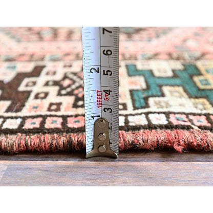 Overdyed & Vintage Wool Hand Knotted Rug Red 5.2x8.0 -O0803