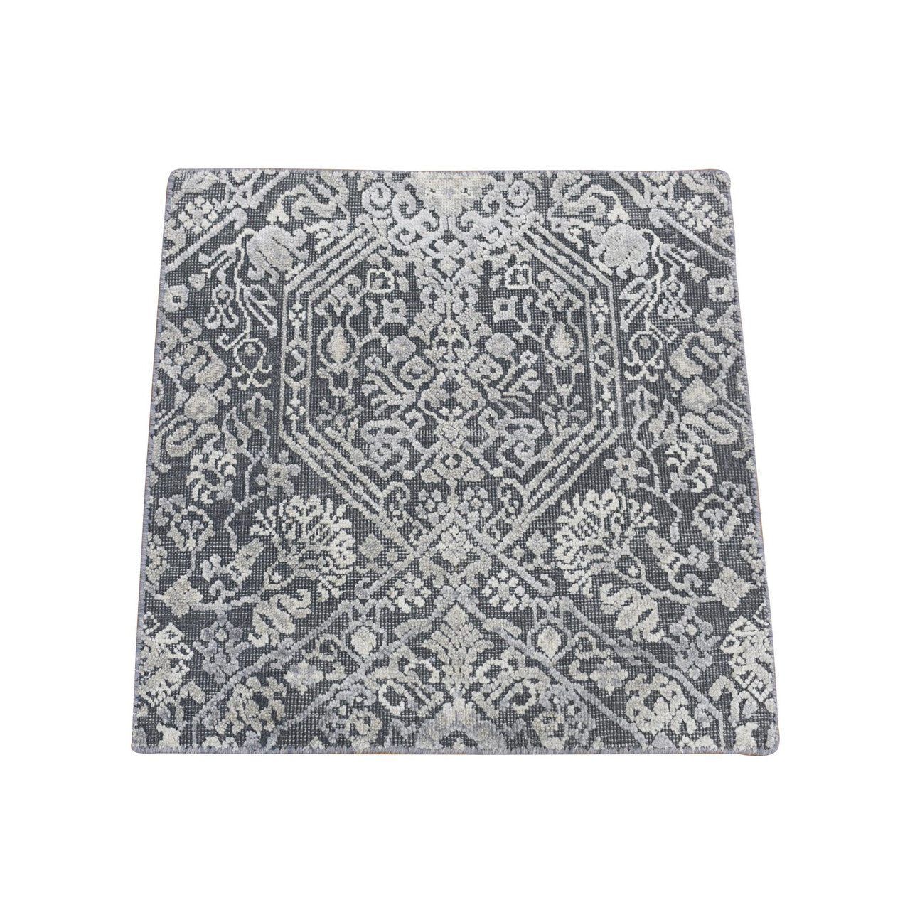 Gray 2'1" x 2'1" Modern and Contemporary Hand knotted Wool/Silk Rug - Sku: O080400