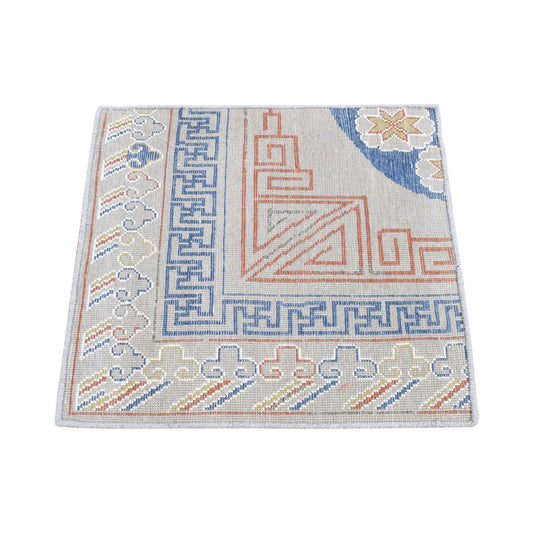 Khotan and Samarkand Wool Hand Knotted Rug Grey Gray 2.2X2.2 -O080405