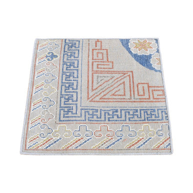 Khotan and Samarkand Wool Hand Knotted Rug Grey Gray 2.2X2.2 -O080405
