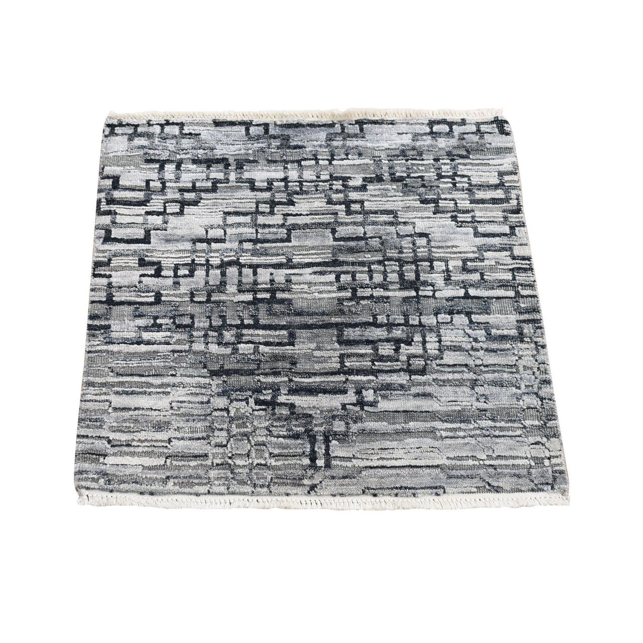 Gray 2'0" x 2'0" Modern and Contemporary Hand knotted Wool/Silk Rug - Sku: O080406