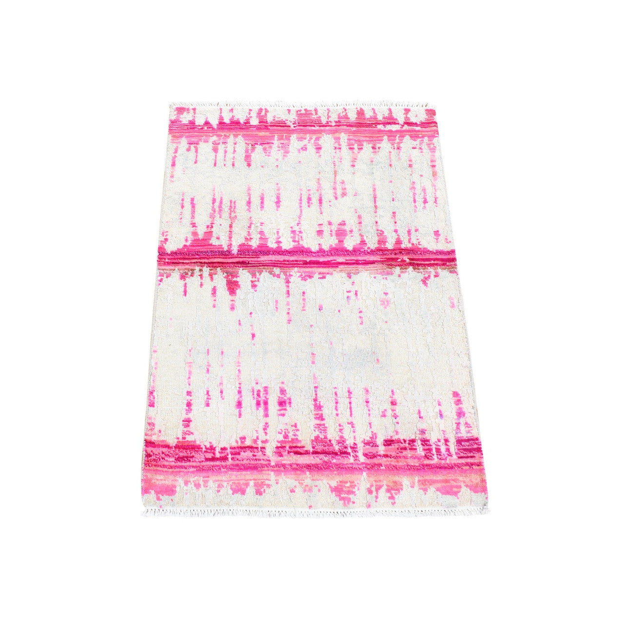 Ivory 2'0" x 3'2" Modern and Contemporary Hand knotted Wool/Silk Rug - Sku: O080411