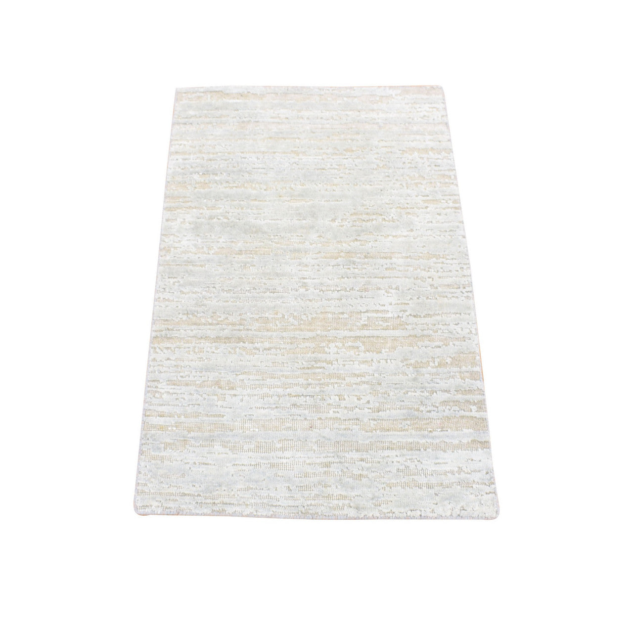 Beige 2'0" x 3'0" Modern and Contemporary Hand knotted Wool/Silk Rug - Sku: O080415