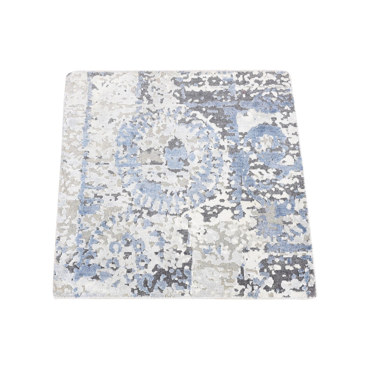 Beige 2'0" x 2'1" Modern and Contemporary Hand knotted Wool/Silk Rug - Sku: O080419