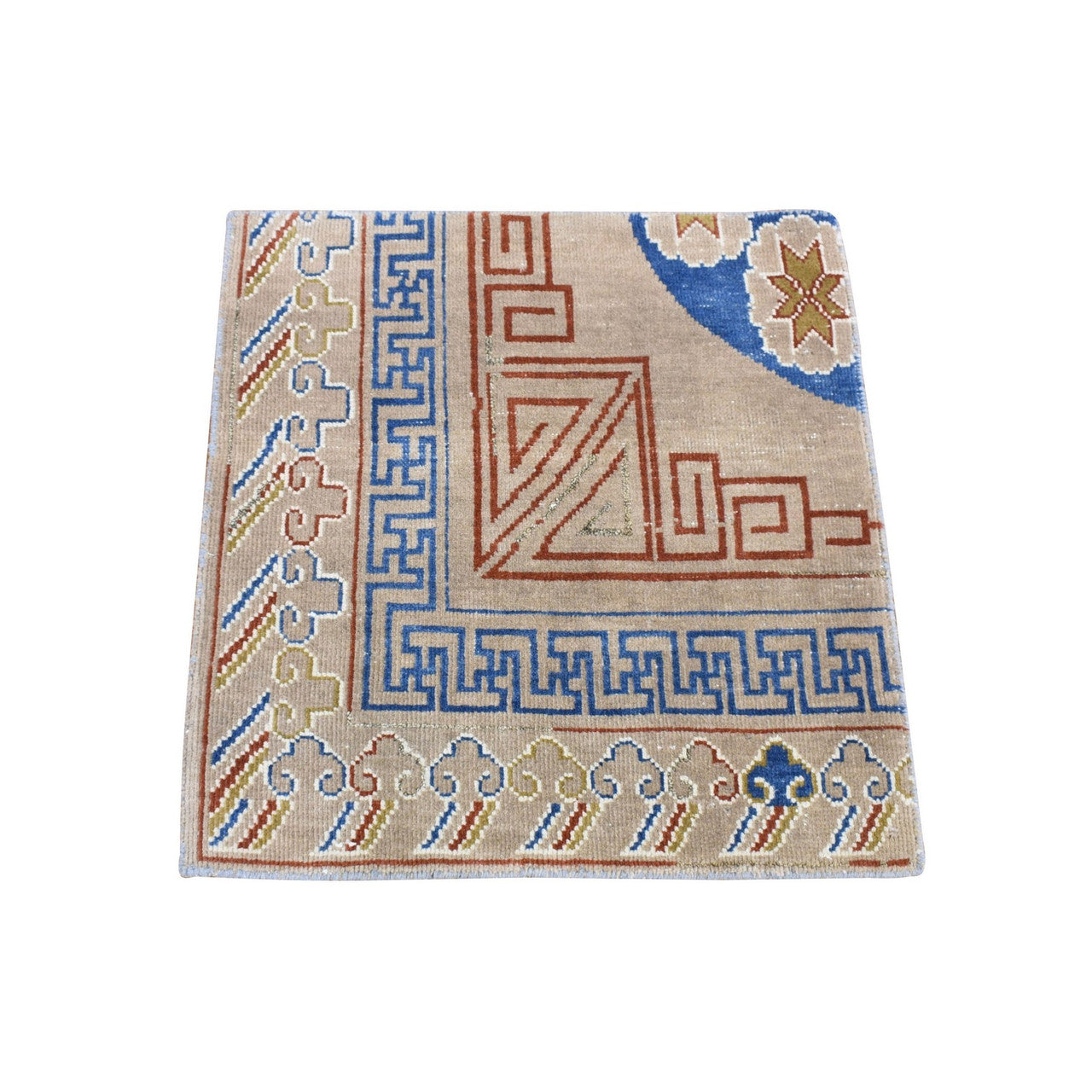 Beige 2'1" x 2'2" Khotan and Samarkand Hand knotted Wool Rug - Sku: O080421