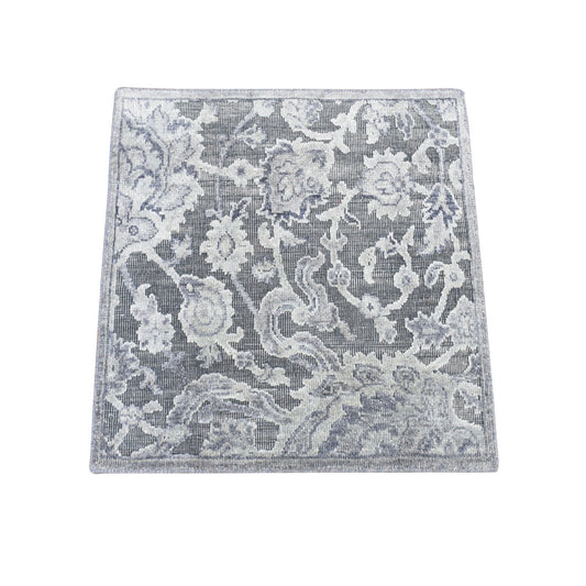 Oushak And Peshawar Wool & Silk Hand Knotted Rug Grey No Border 2.0X2.1 -O080422