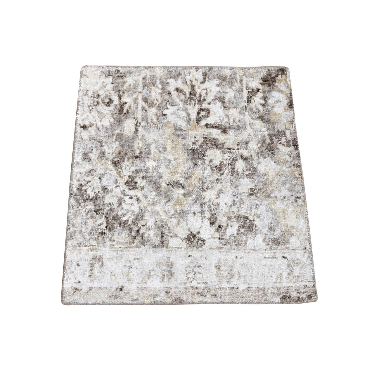 Gray 2'0" x 2'0" Modern and Contemporary Hand knotted Wool/Silk Rug - Sku: O080439