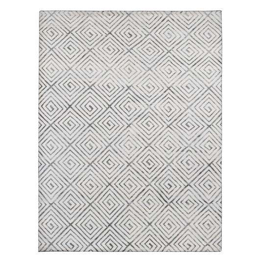 Modern and Contemporary Wool & Silk Hand Knotted Rug Ivory No Border 9.0X12.0 -O080447