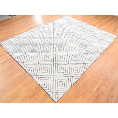 Modern and Contemporary Wool & Silk Hand Knotted Rug Ivory No Border 9.0X12.0 -O080447