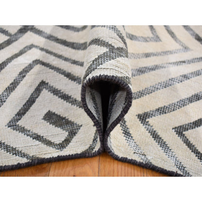 Modern and Contemporary Wool & Silk Hand Knotted Rug Ivory No Border 9.0X12.0 -O080447