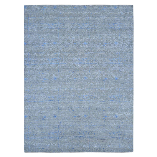 Modern and Contemporary Wool & Silk Hand Knotted Rug Green No Border 9.0X12.2 -O080450