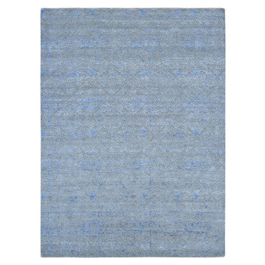 Modern and Contemporary Wool & Silk Hand Knotted Rug Green No Border 9.0X12.2 -O080450