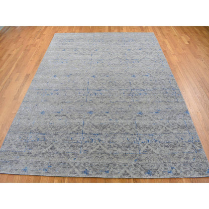 Modern and Contemporary Wool & Silk Hand Knotted Rug Green No Border 9.0X12.2 -O080450