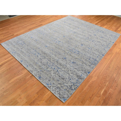 Modern and Contemporary Wool & Silk Hand Knotted Rug Green No Border 9.0X12.2 -O080450