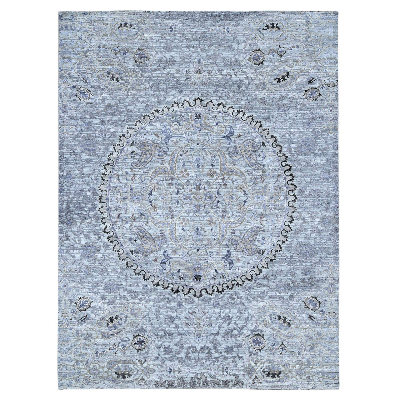 Gray 9'0" x 12'0" Transitional Hand knotted Wool/Silk Rug - Sku: O080451