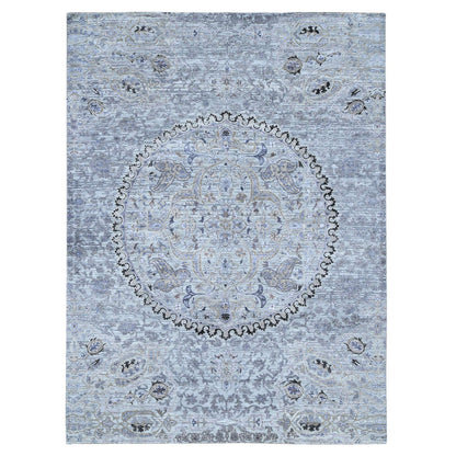 Transitional Wool & Silk Hand Knotted Rug Grey No Border 9.0X12.0 -O080451