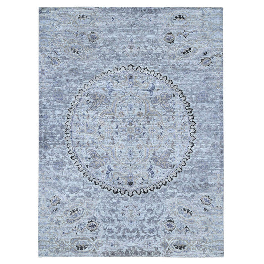Transitional Wool & Silk Hand Knotted Rug Grey No Border 9.0X12.0 -O080451