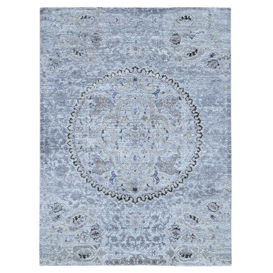 Transitional Wool & Silk Hand Knotted Rug Grey No Border 9.0X12.0 -O080451