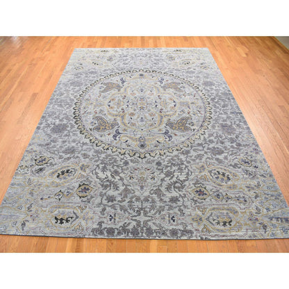 Transitional Wool & Silk Hand Knotted Rug Grey No Border 9.0X12.0 -O080451