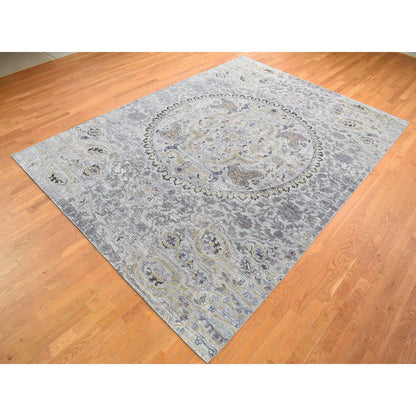 Transitional Wool & Silk Hand Knotted Rug Grey No Border 9.0X12.0 -O080451