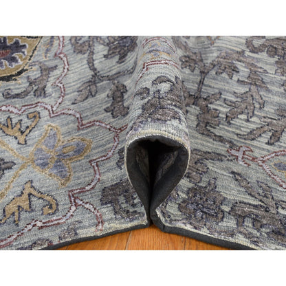 Transitional Wool & Silk Hand Knotted Rug Grey No Border 9.0X12.0 -O080451