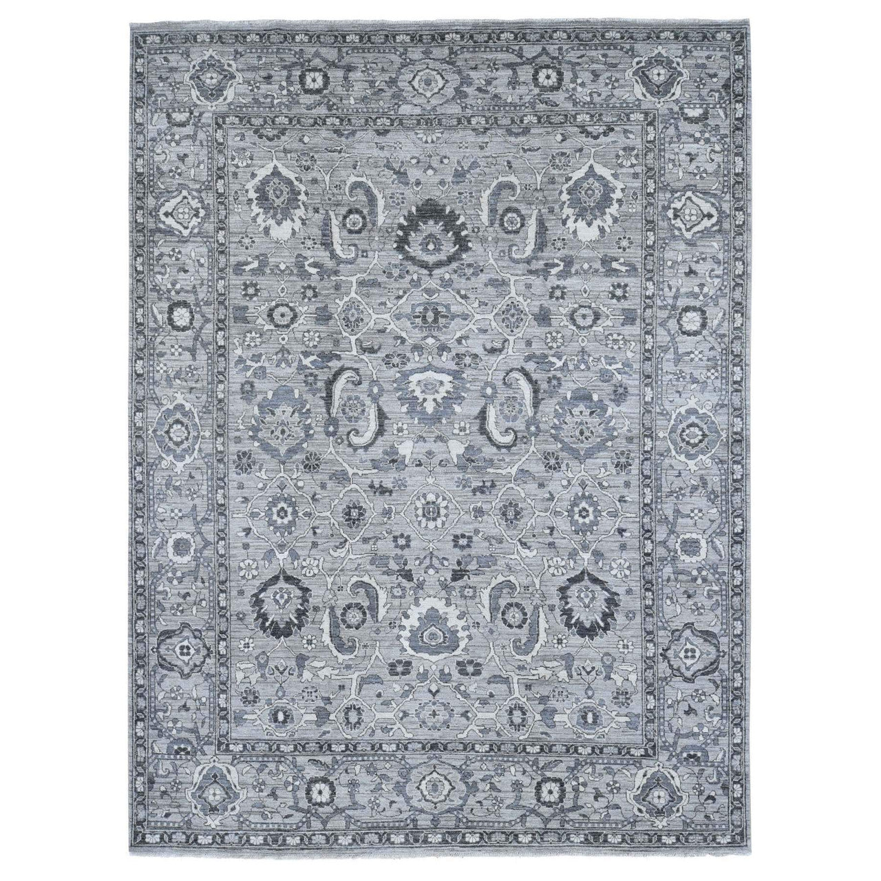 Gray 9'1" x 12'3" Oushak And Peshawar Hand knotted Wool Rug - Sku: O080452
